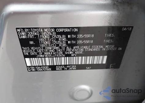 2018 Toyota Rav4 Se z USA, uszkodzony, nr VIN JTMNFREVXJJ183836